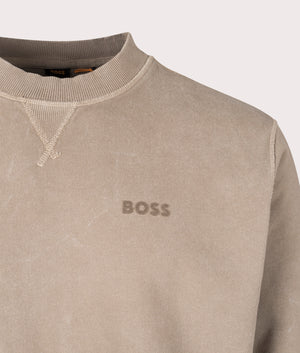 BOSS We Boss logo Raw Sweatshirt in Open Brown Detail Shot at EQVVS
