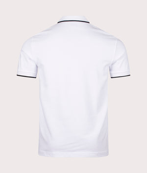 Slim Fit Passertip Polo Shirt in White by Boss. EQVVS Back Angle Shot.