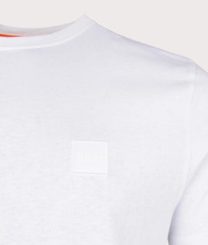 Boss orange Relaxed Fit Tales T-Shirt in 100 white detail shot at eqvvs
