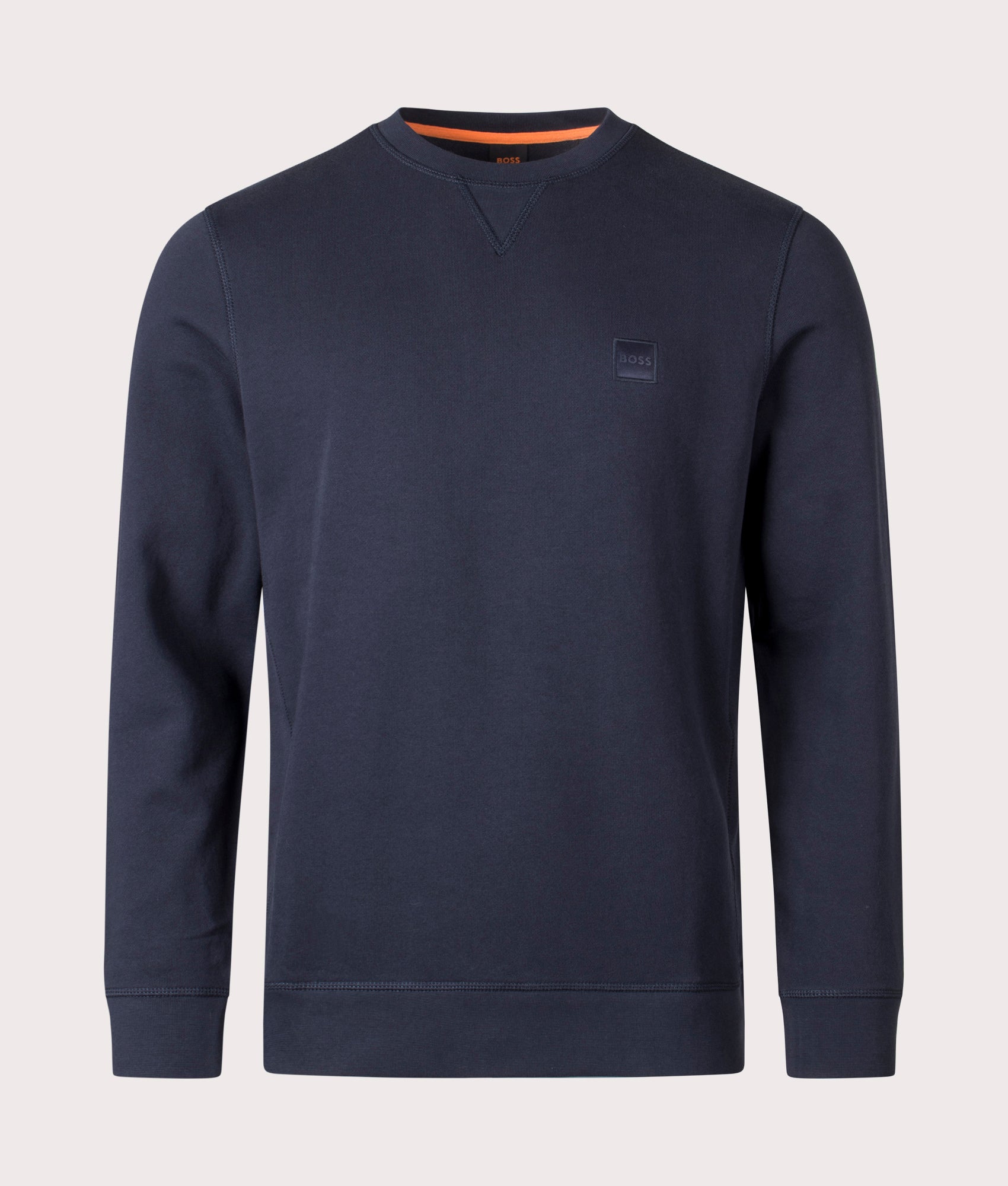 BOSS Relaxed Fit Westart Sweatshirt in Dark Blue at EQVVS Menswear. Front Shot