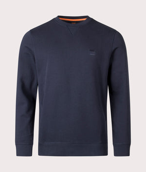 BOSS Relaxed Fit Westart Sweatshirt in Dark Blue Front Shot at EQVVS