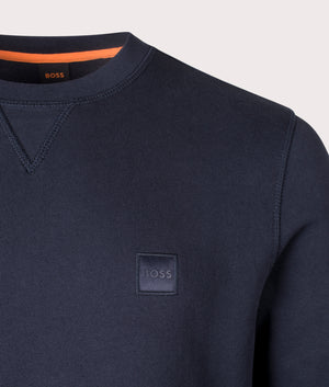 BOSS Relaxed Fit Westart Sweatshirt in Dark Blue Detail Shot at EQVVS