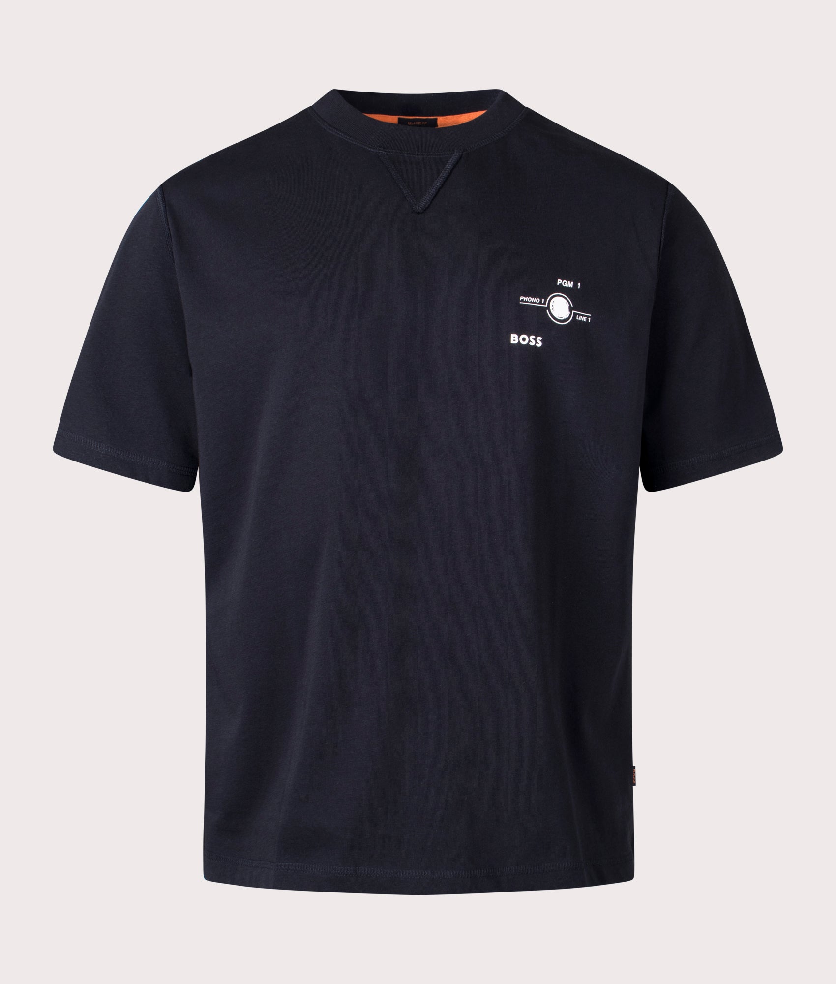 HUGO Oversized TeeMusicY2K T-Shirt in Black with Back Print Front Shot at EQVVS