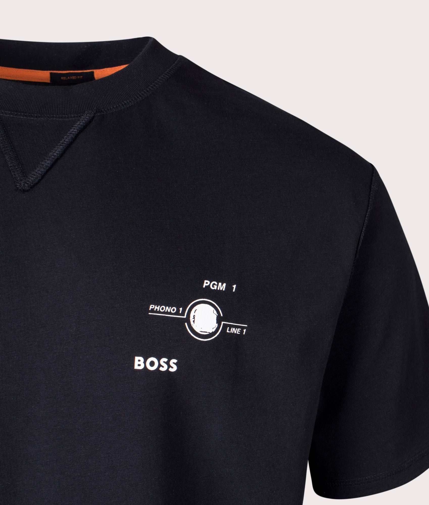 HUGO Oversized TeeMusicY2K T-Shirt in Black with Back Print Detail Shot at EQVVS