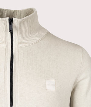 BOSS Kanobix Quarter Zip Jumper in Light Beige Detail Shot EQVVS