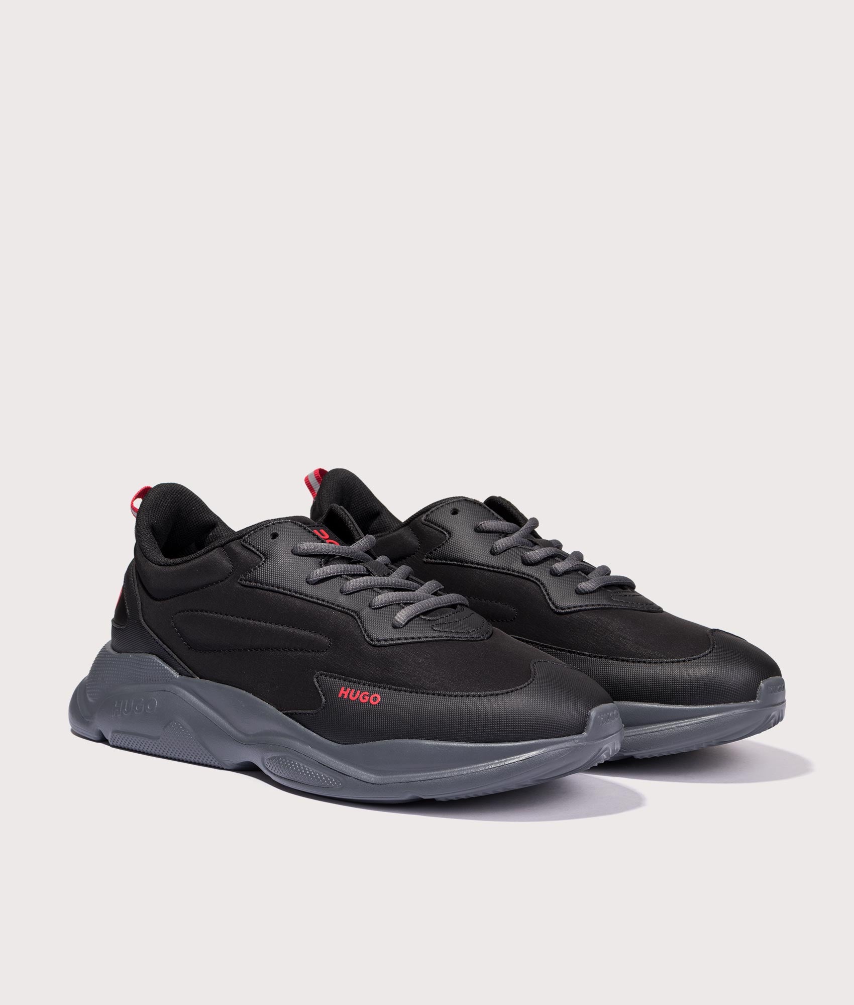 HUGO Leon Runn Nypu Trainers in Charcoal Angle Shot EQVVS