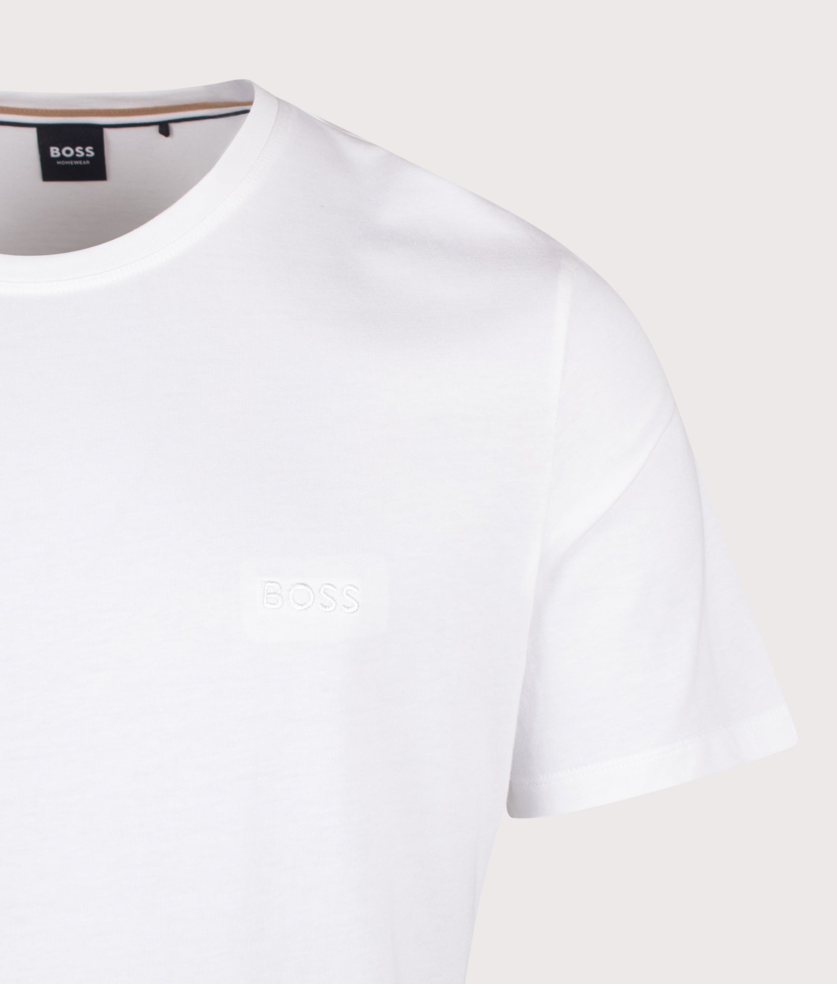 BOSS Mix & Match T-Shirt in White at EQVVS Menswear. Detail shot.