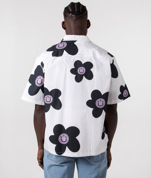 Short Sleeve Eligino Shirt in White by Hugo. EQVVS Back Angle Shot.