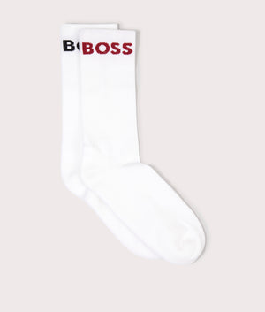 2 Pack Rib Sport Socks in White by Boss. EQVVS Flat Shot.