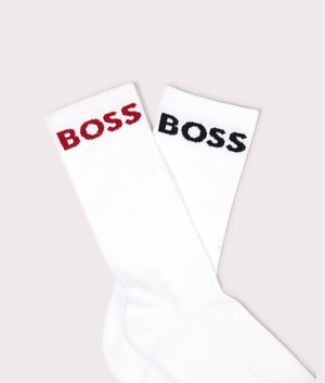 2 Pack Rib Sport Socks in White by Boss. EQVVS Detail Shot.