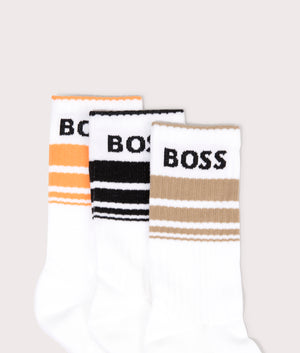 3Pack Rib Stripe Socks in White by Boss. EQVVS Detail shot.