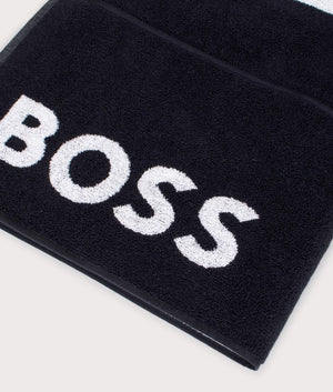 Signature Stripe Beach Towel in Black by Boss. EQVVS Detail Shot.