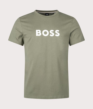 Round Neck T-Shirt in Beige Khaki by Boss. EQVVS Front Angle Shot.