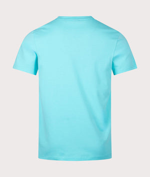 Round Neck T-Shirt in Turquoise Aqua by Boss. EQVVS Back Angle Shot.