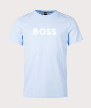 Round Neck T-Shirt in Light Pastel Blue by Boss. EQVVS Front Angle Shot.