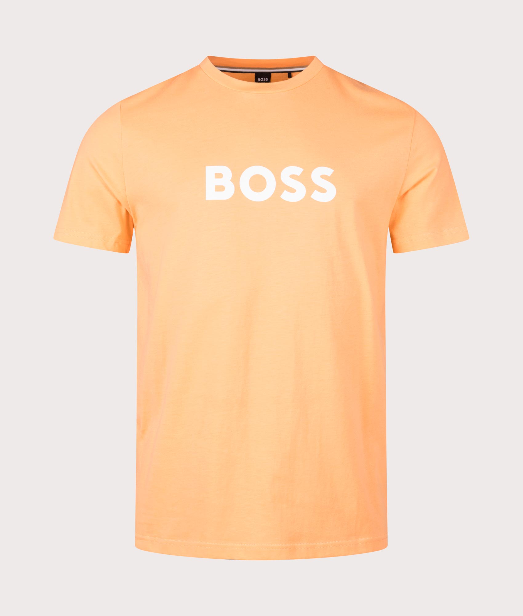 Round Neck T-Shirt in Medium Orange. EQVVS Front Angle Shot.