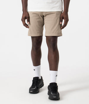 Slim Fit Chino Shorts in Open Brown by Boss. EQVVS Front Angle Shot.