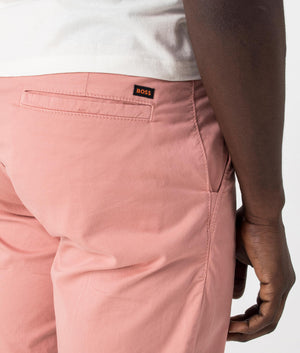 Slim Fit Chino Shorts in Open Pink by Boss. EQVVS Detail Shot.