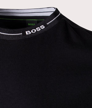 BOSS Tee 11 T-Shirt in Black. Detail shot at EQVVS.
