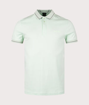 Paule 1 Polo Shirt in Open Green by Boss. EQVVS Front Angle Shot.