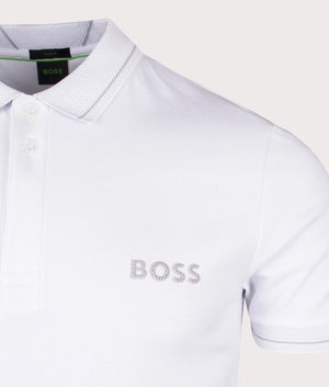 Paule 1 Polo Shirt in White by Boss. EQVVS Detail Shot.