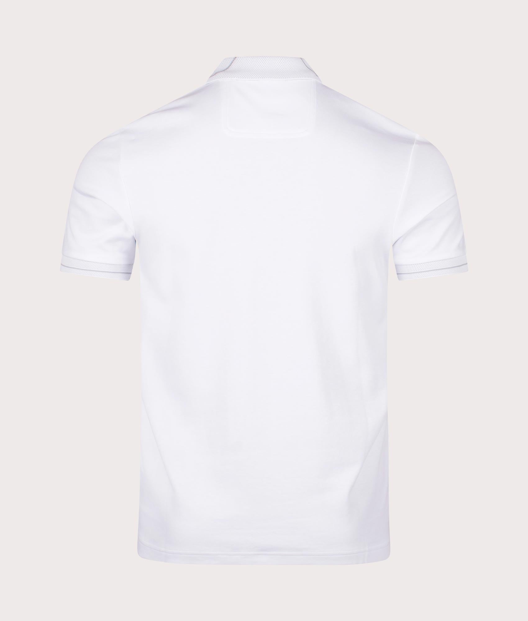 Paule 1 Polo Shirt in White by Boss. EQVVS Back Angle Shot.