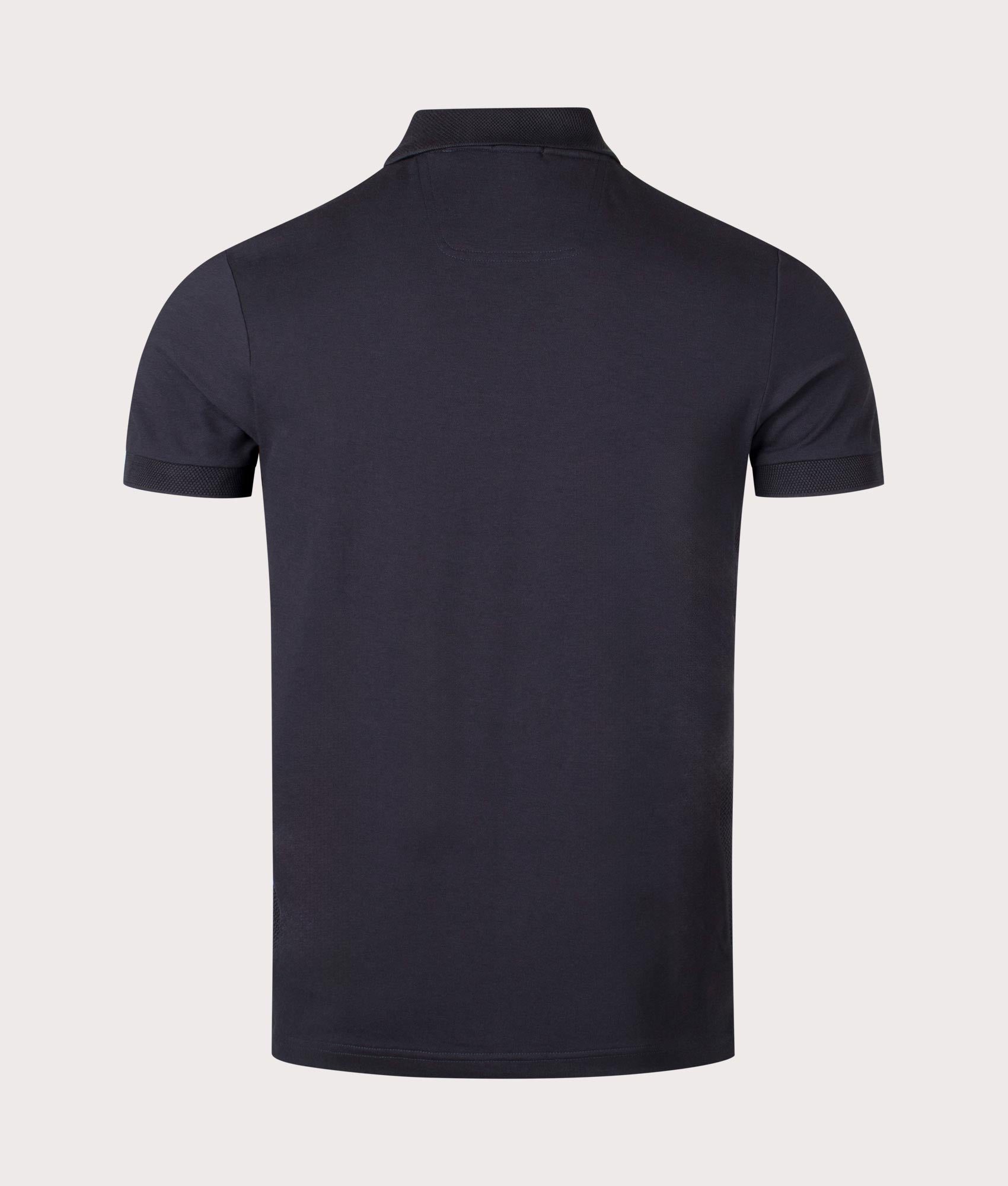 Slim Fit Paule Polo Shirt in Dark Blue by Boss. EQVVS Back Angle Shot.