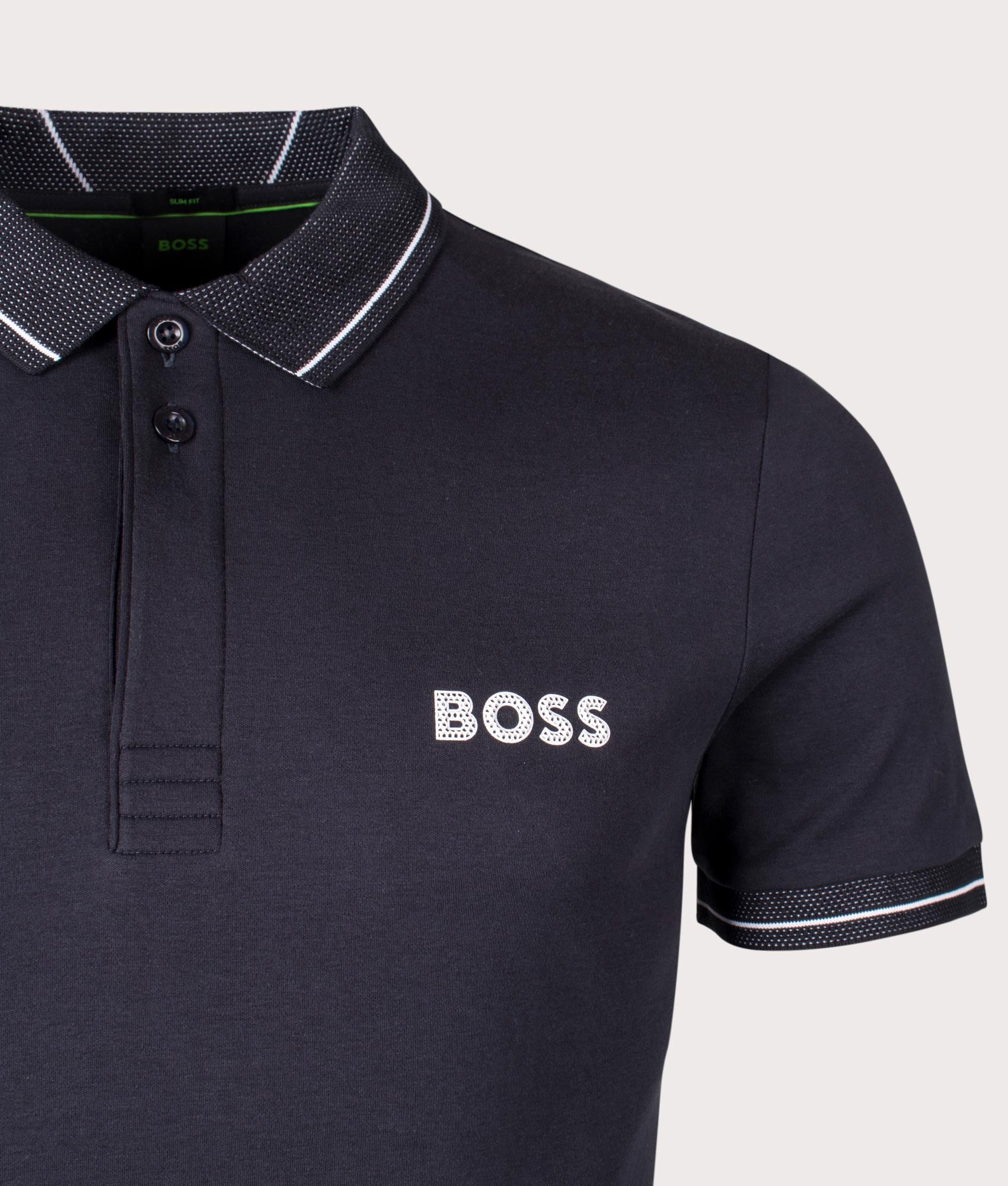 Paule 1 Polo Shirt in Dark Blue by Boss. EQVVS Detail Shot.
