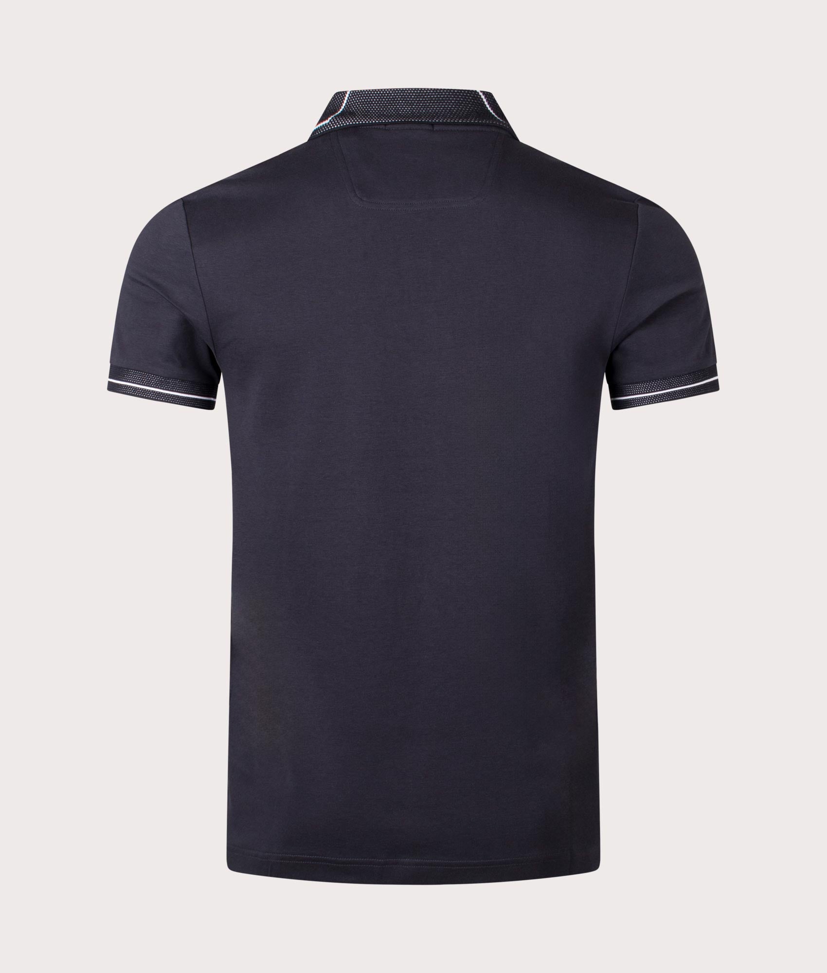 Paule 1 Polo Shirt in Dark Blue by Boss. EQVVS Back Angle Shot.