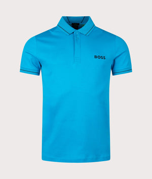Paule 1 Polo Shirt in Turquoise Aqua by Boss. EQVVS Front Angle Shot.