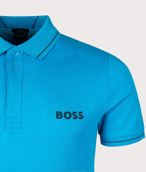 Paule 1 Polo Shirt in Turquoise Aqua by Boss. EQVVS Detail Shot.