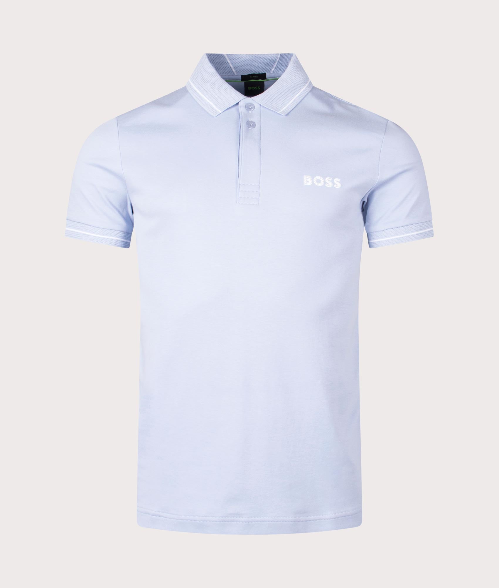 Paule 1 Polo Shirt in Bright Purple by Boss. EQVVS Front Angle Shot.