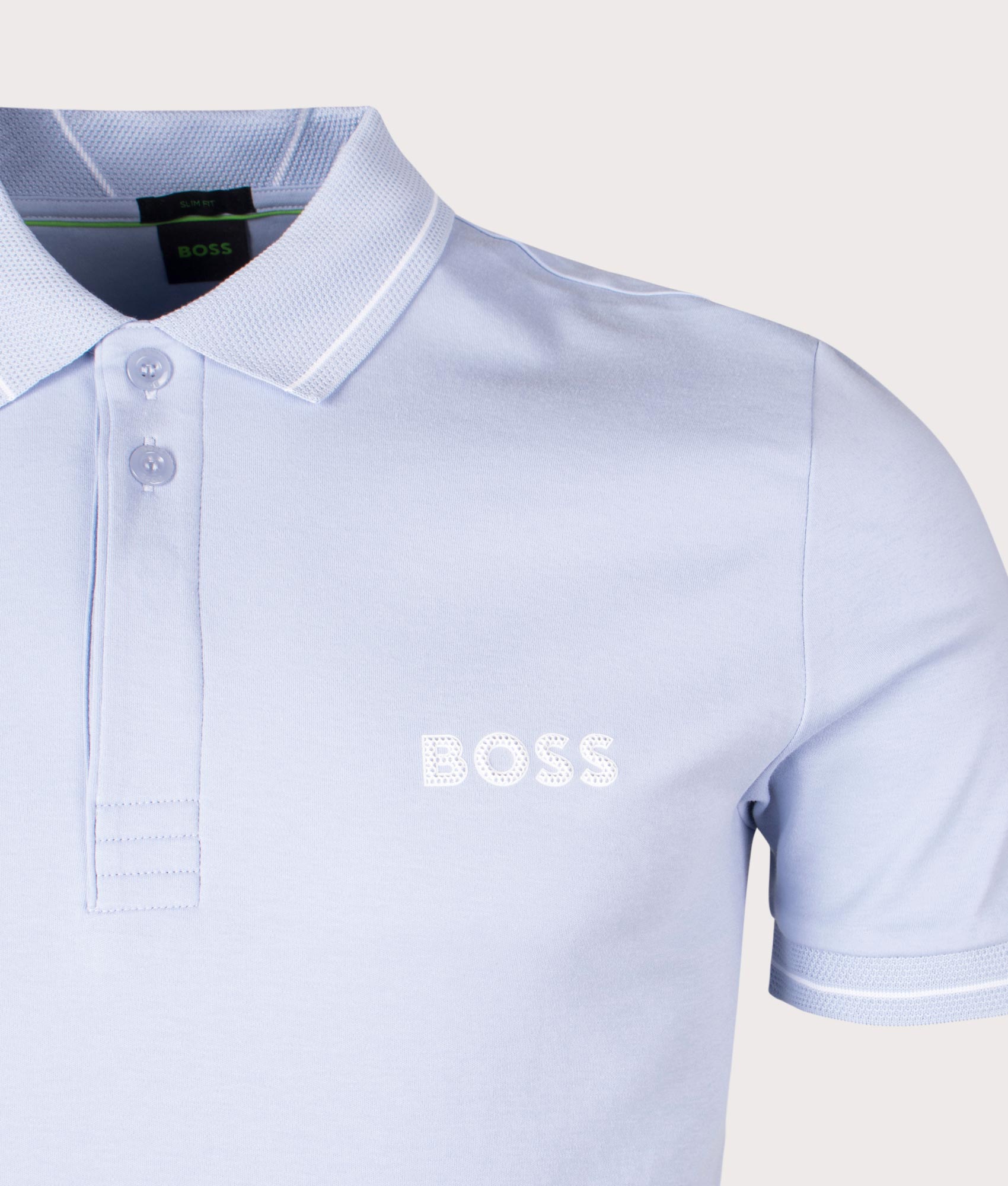 Paule 1 Polo Shirt in Bright Purple by Boss. EQVVS Detail Shot.