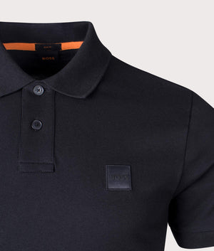 BOSS Slim Fit Passenger Polo Shirt in Black detail Shot EQVVS