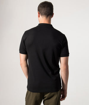 Boss Slim fit Passenger Polo Shirt in Black at EQVVS Menswear. Model back shot.