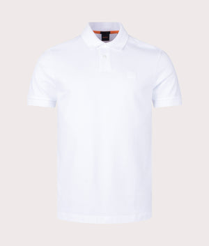 BOSS Slim Fit Passenger Polo Shirt in White Front Shot EQVVS