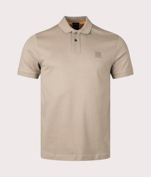 BOSS Slim Fit Passenger Polo Shirt in Open Brown Front Shot at EQVVS