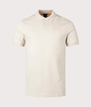 Slim Fit Passenger Polo Shirt in Light Beige by Boss. EQVVS Front Angle Shot.