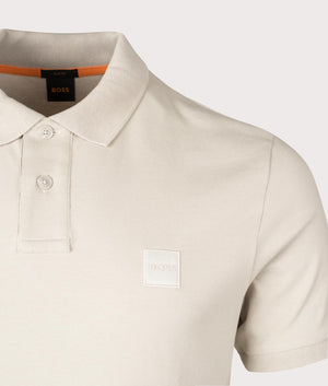 Slim Fit Passenger Polo Shirt in Light Beige by Boss. EQVVS Detail Shot.