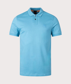 Slim Fit Passenger Polo Shirt in Open Blue by Boss. EQVVS Front Angle Shot.