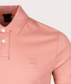 Slim Fit Passenger Polo Shirt in Open Pink by Boss. EQVVS Detail Shot.