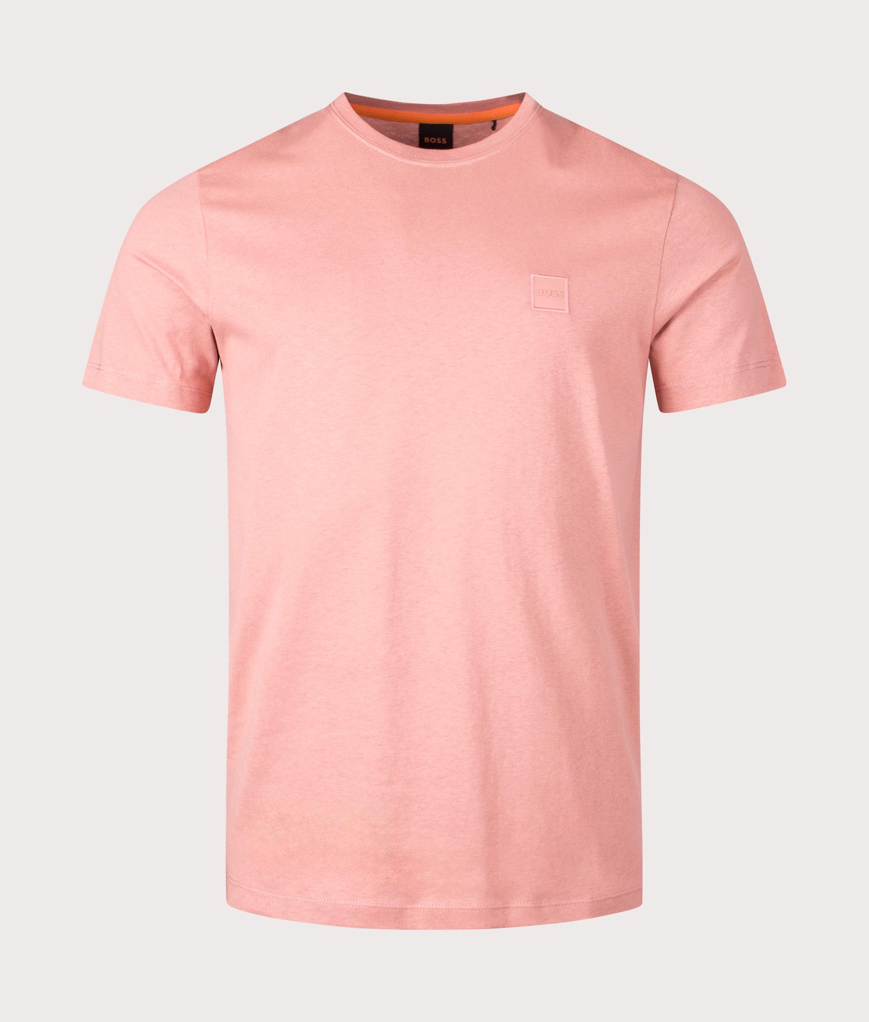 Tales T-Shirt in Open Pink by Boss. EQVVS Front Angle Shot.