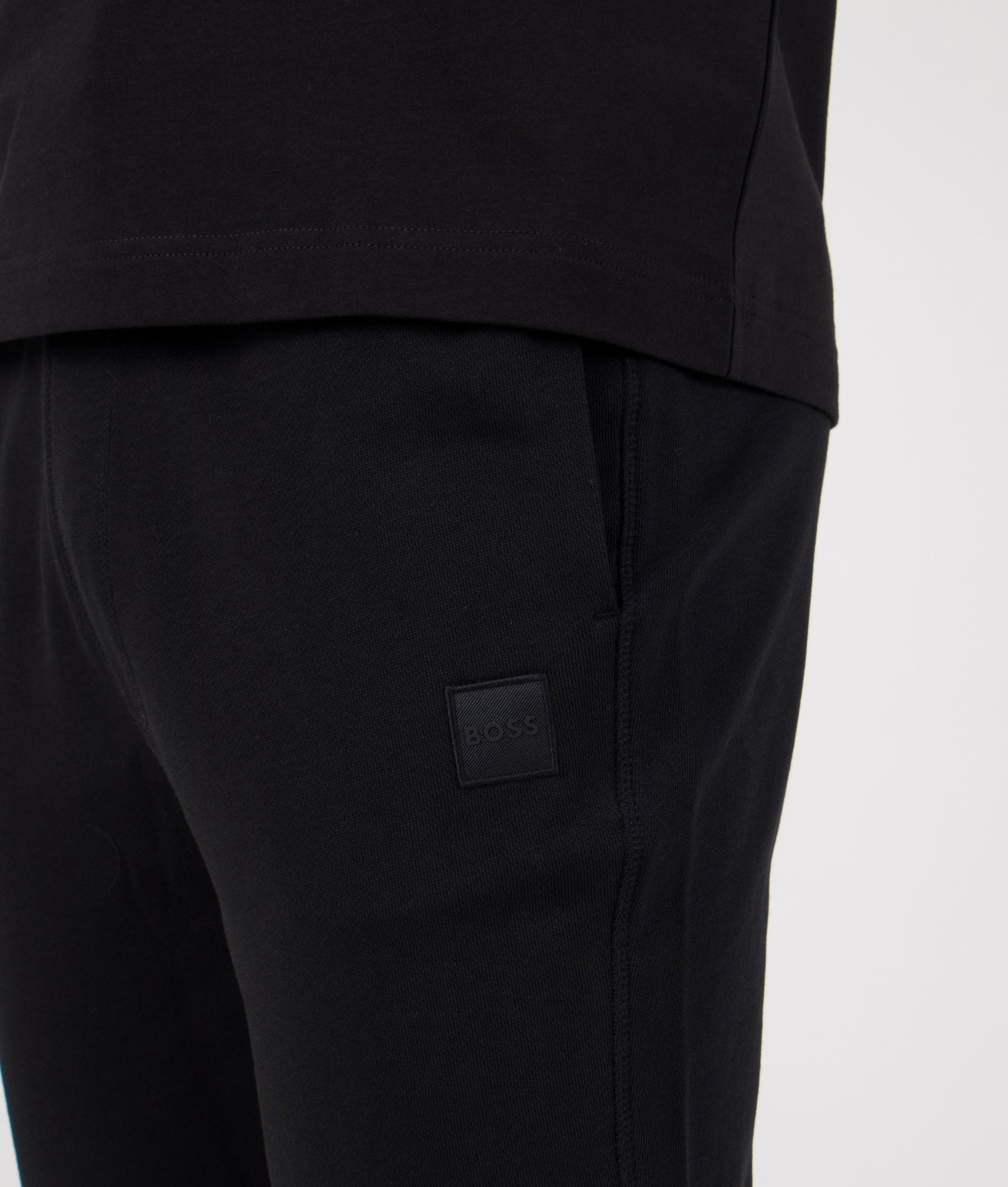 Regular Fit Sestart Joggers in Black | 100% Cotton | BOSS | EQVVS | Front  detail model shot