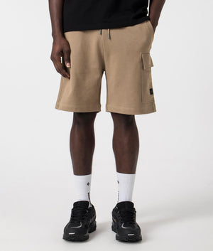 Cargo Sweat Shorts in Open Brown by Boss. EQVVS Front Angle Shot.