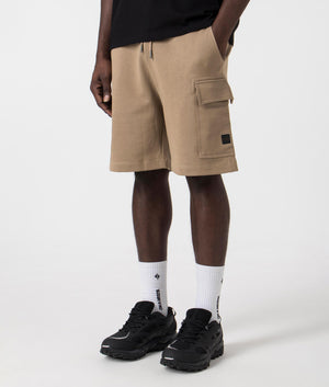Cargo Sweat Shorts in Open Brown by Boss. EQVVS Side Angle Shot.