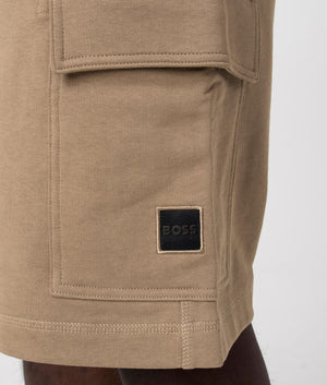 Cargo Sweat Shorts in Open Brown by Boss. EQVVS Detail Shot.