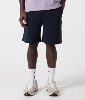 Cargo Sweat Shorts in Dark Blue by Boss. EQVVS Front Angle Shot.