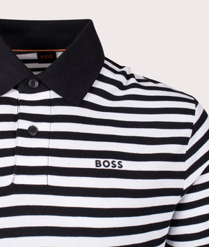 Pales Stripe Polo Shirt in Black by Boss. EQVVS Detail Shot.