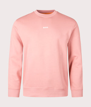 WeSmall Crew Sweatshirt in Open Pink by Boss. EQVVS Front Angle Shot.