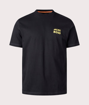 Relaxed Fit Te Records T-Shirt in Black by Boss. EQVVS Front Angle Shot.